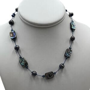 Peacock Keshi Abalone Mother‎ of Pearl Blue Pearl Sterling Toggle Necklace